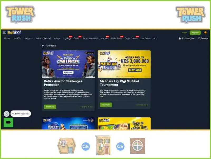 Betika에서 Tower Rush 플레이어를 위한 특별한 이벤트와 혜택