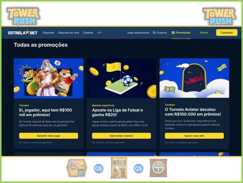 Estrelabetの「Tower Rush」プレイヤー向けの特別特典および報酬